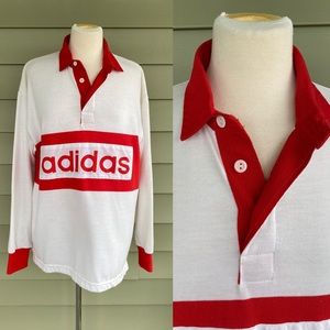 Vintage 80s Adidas Rugby Polo Long sleeve red